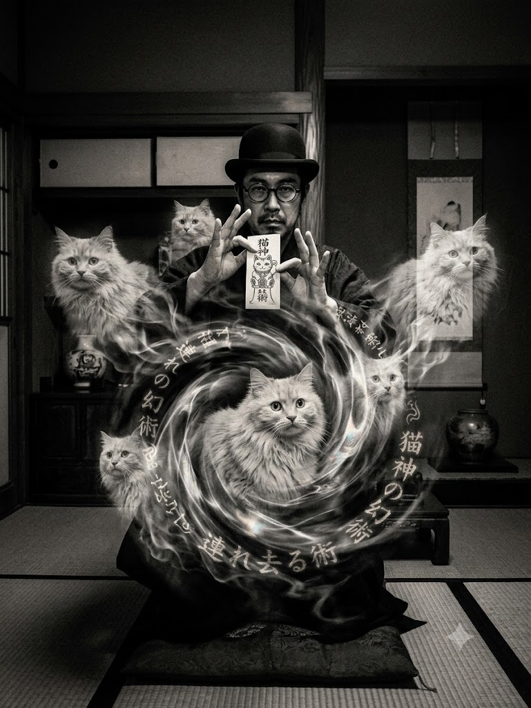 陰陽師と渦巻く幻術、猫神たちの姿