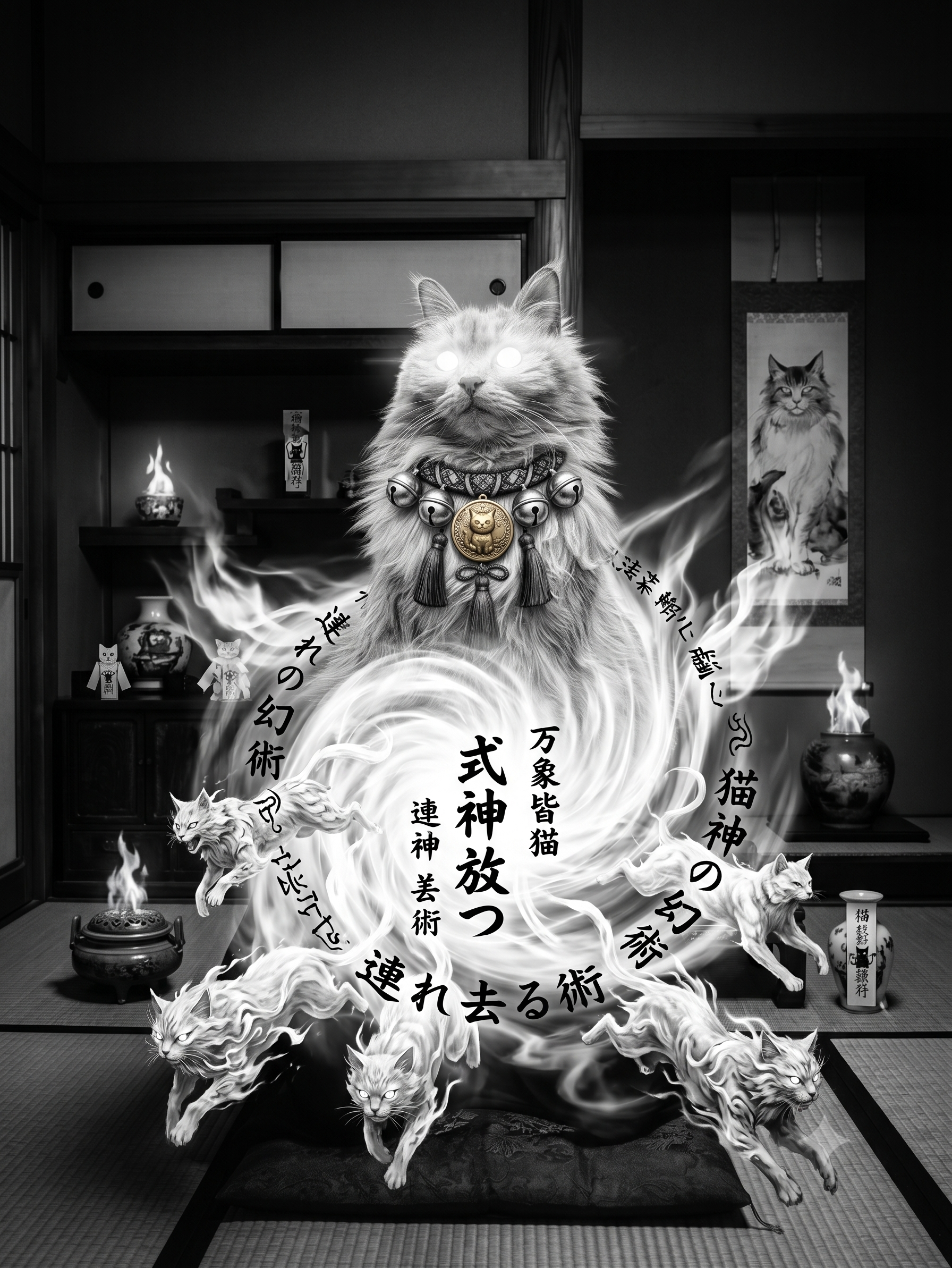 式神を放つ猫神様の霊術図